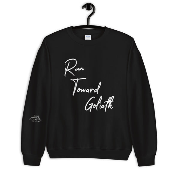 Run Toward Goliath Unisex Sweatshirt in black and dark heather grey