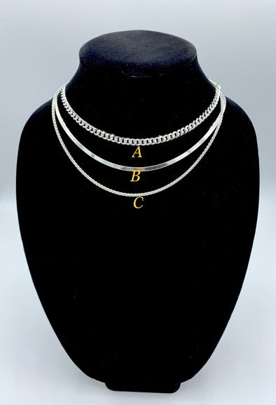 Pave curve, herringbone and wheat Italian sterling silver necklaces