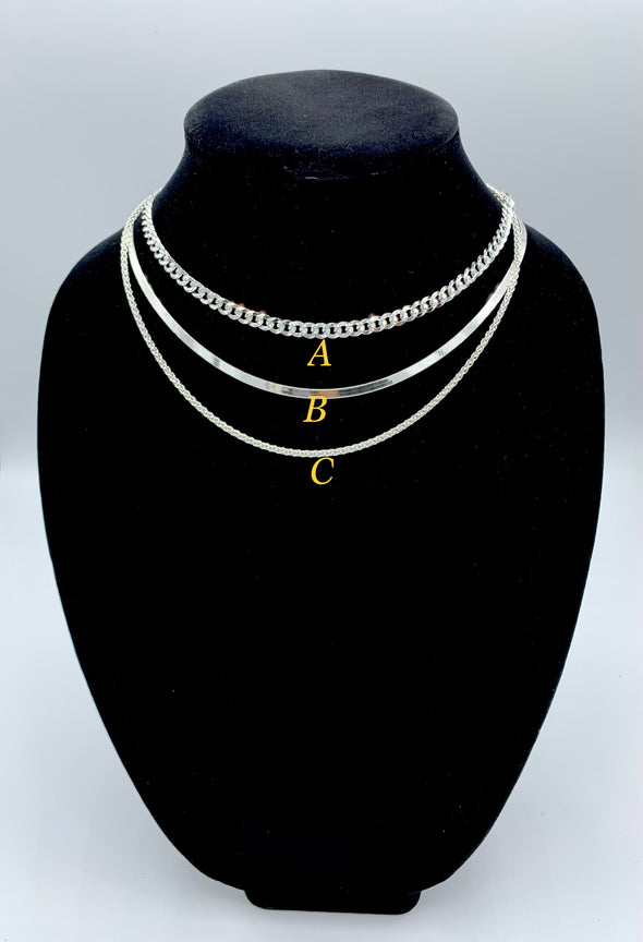 Pave curve, herringbone and wheat Italian sterling silver necklaces