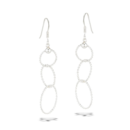 Sterling Silver Triple Circle Dangle Earrings