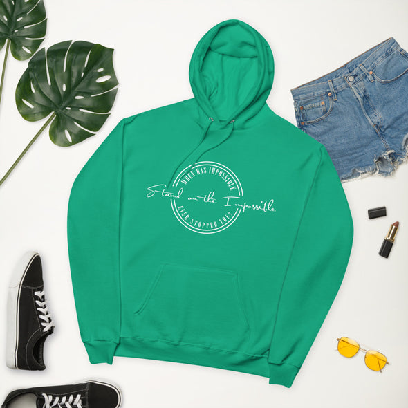 Stand on the Impossible Unisex fleece hoodie in black and Kelly green